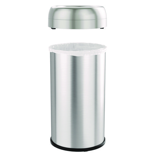 Open Top Trash Can, Round, 16 gal, Plastic/Stainless Steel, Silver