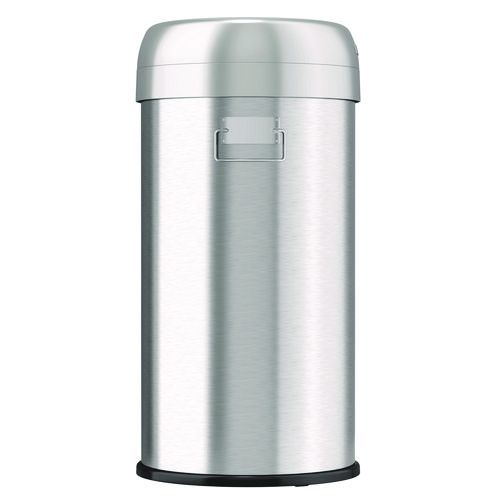 Open Top Trash Can, Round, 16 gal, Plastic/Stainless Steel, Silver