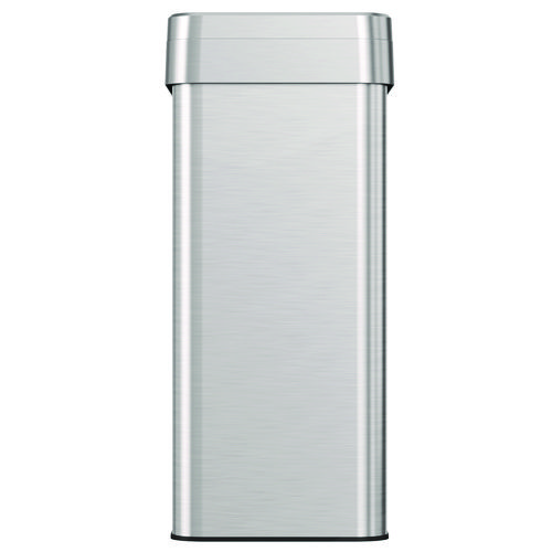 Open Top Trash Can, Rectangular, 16 gal, Plastic/Stainless Steel, Silver