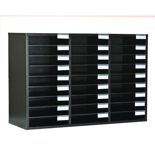 Wooden 27 Compartment Literature Organizer, 27 Sections, Letter Size, 31.49 x 11.81 x 21.65, Black