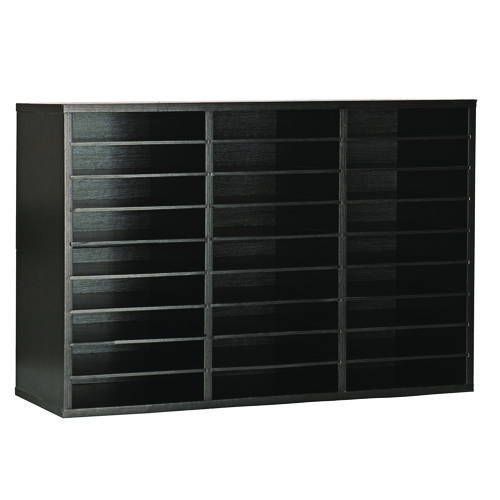 Wooden 27 Compartment Literature Organizer, 27 Sections, Letter Size, 31.49 x 11.81 x 21.65, Black