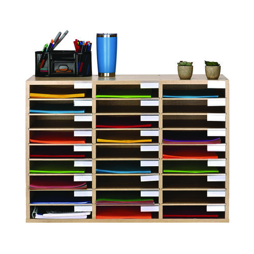 Wooden 27 Compartment Literature Organizer, 27 Sections, Letter Size, 31.49 x 11.81 x 21.65, Medium Oak