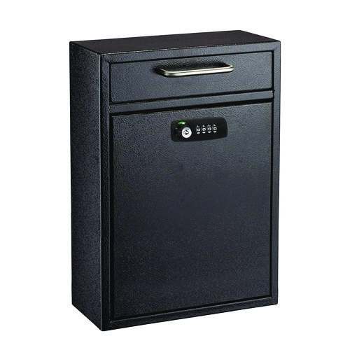 Large Secure Drop Box Wall Mounted Locking Mail Box with Key and Combination lock, 11.2 x 4.7 x 16.2, Black