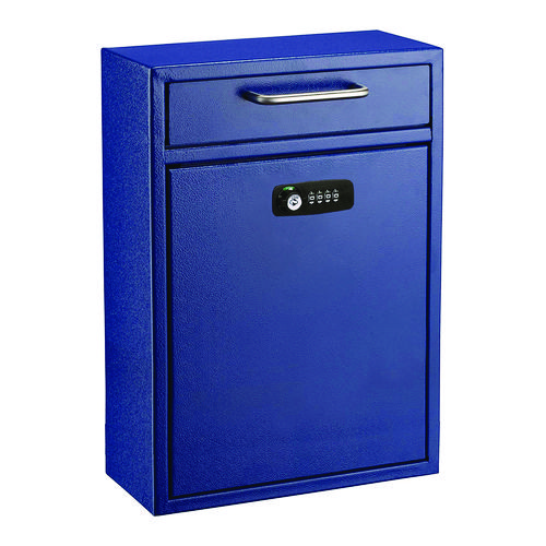 Large Secure Drop Box Wall Mounted Locking Mail Box with Key and Combination lock, 11.2 x 4.7 x 16.2, Blue