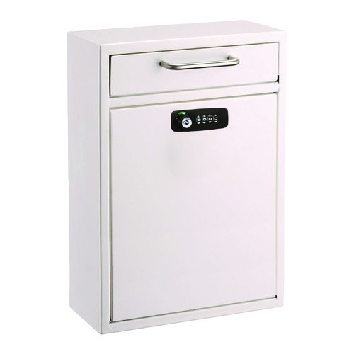 Large Secure Drop Box Wall Mounted Locking Mail Box with Key and Combination lock, 11.2 x 4.7 x 16.2, White