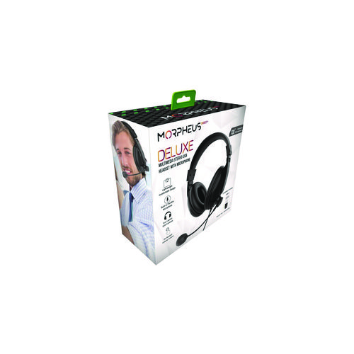 Deluxe Multimedia Stereo USB Headset with Adjustable Boom Microphone, Over the Head, Binaural