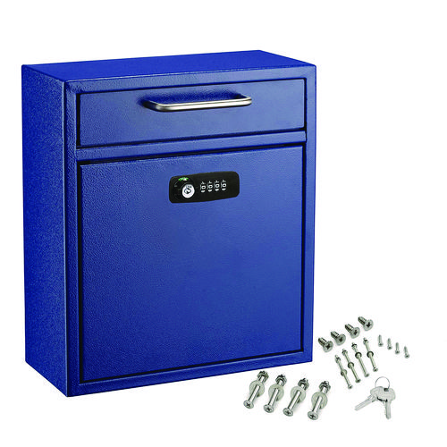 Medium Secure Drop Box Wall Mounted Locking Mail Box with Key and Combination Lock, 10.51 x 4.72 x 12, Blue