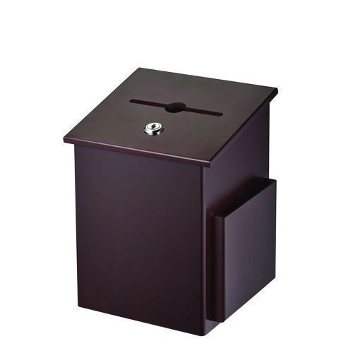 Squared Wood Locking Suggestion Box, 7.25 x 7.5 x 10, Medium Density Fiberboard, Mahogany