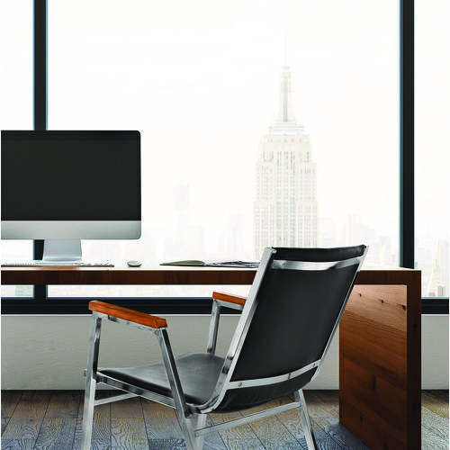 Vinyl Chrome Frame Stackable Office Chair, 16.5 x 22 x 32, Black Seat, Black Back, Chrome Base