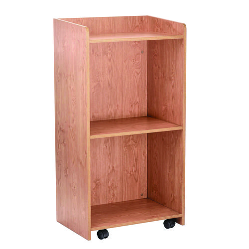 Wood Mobile Presentation Lectern Speaker Stand with Shelves, 22.44 x 16.53 x 45.98, Medium Oak