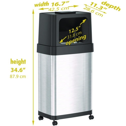 Dual Push Door Trash Can, 18 gal, Stainless Steel, Silver/Black