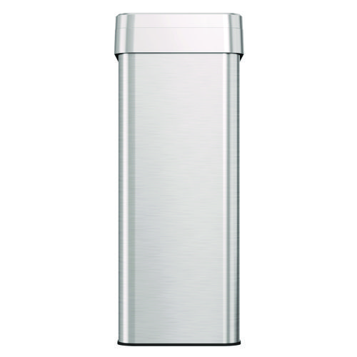 Open Top Trash Can, Rectangular, 18 gal, Plastic/Stainless Steel, Silver