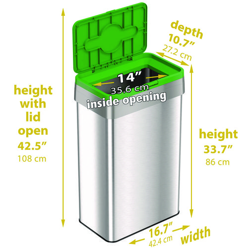 Open Top Compost Bin with Color-Coded Lid, 21 gal, Plastic/Stainless Steel, Silver/Green