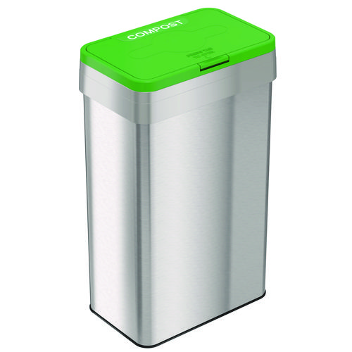 Open Top Compost Bin with Color-Coded Lid, 21 gal, Plastic/Stainless Steel, Silver/Green