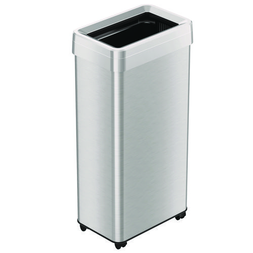 Open Top Trash Can with Wheels, 21 gal, Plastic/Stainless Steel, Silver