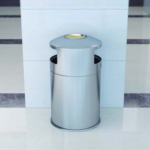 Extra-Large Dual Side-Entry Trash Can, Indoor, 50 gal, Stainless Steel, Silver