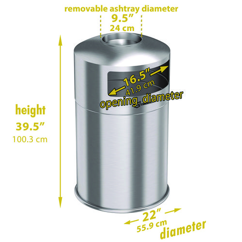 Extra-Large Dual Side-Entry Trash Can, Indoor, 50 gal, Stainless Steel, Silver