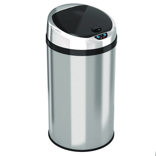 Sensor Trash Can, 8 gal, Plastic/Stainless Steel, Silver