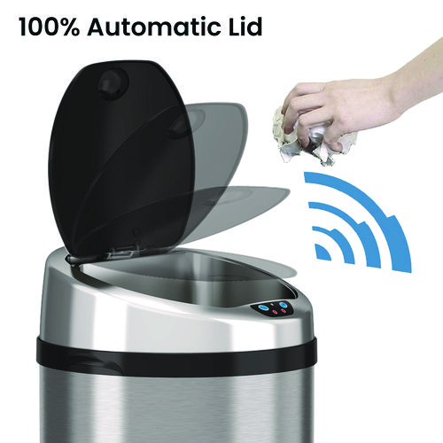 Sensor Trash Can, 8 gal, Plastic/Stainless Steel, Silver