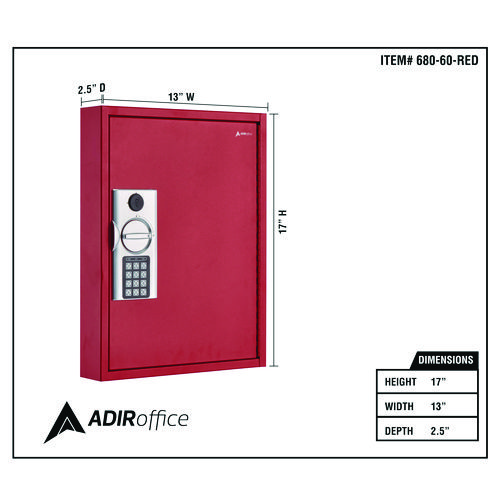 Steel Digital Lock Key Cabinet, 60-Key, 13 x 2.6 x 17, Stainless Steel 304, Red