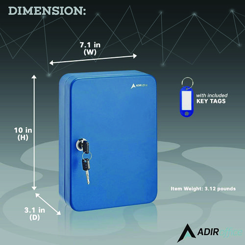 Steel Secure Key Cabinet with Key Lock, 48-Key, 7.1 x 3.1 x 10, Stainless Steel 304, Blue