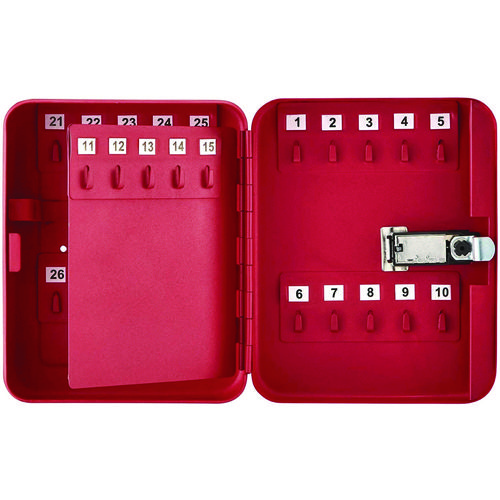 Steel Secure Key Cabinet with Key Lock, 48-Key, 7.1 x 3.1 x 10, Stainless Steel 304, Red