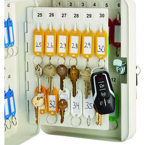 Steel Secure Key Cabinet with Key Lock, 48-Key, 7.1 x 3.1 x 10, Stainless Steel 304, White