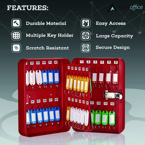 Steel Heavy-Duty Key Cabinet with Combination Lock, 48-Key, 7.1 x 3 x 10, Stainless Steel 304, Red