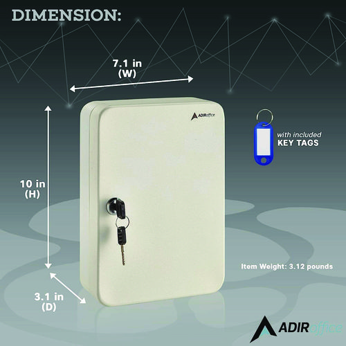 Steel Secure Key Cabinet with Key Lock, 48-Key, 7.1 x 3.1 x 10, Stainless Steel 304, White