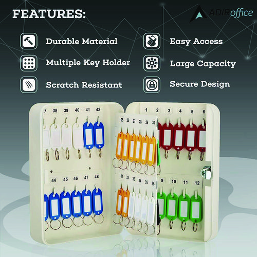 Steel Secure Key Cabinet with Key Lock, 48-Key, 7.1 x 3.1 x 10, Stainless Steel 304, White