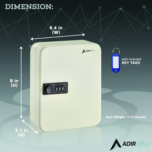 Steel Heavy-Duty Key Cabinet with Combination Lock, 30-Key, 6.4 x 3 x 8, Stainless Steel 304, White