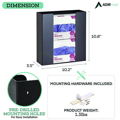 Acrylic Glove Dispenser, Double Box Capacity, 10.2 x 3.5 x 10.8, Black