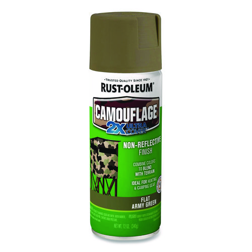 Camouflage Spray Paint, Flat Army Green, 12 oz Aerosol Can