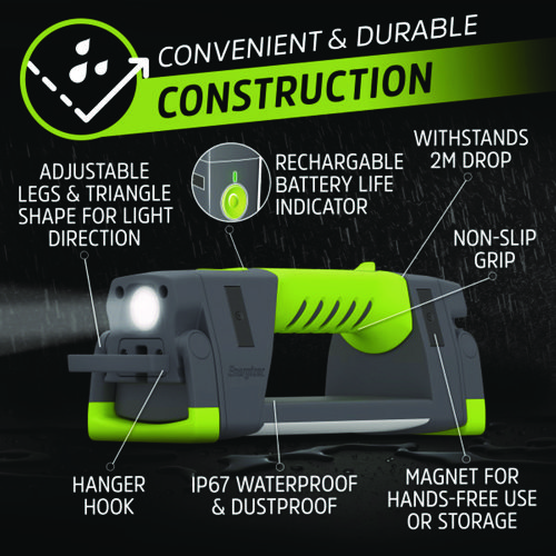 Pro Series Work Light, Rechargeable Lithium Ion/3 AA Batteries (Included), Gray/Green