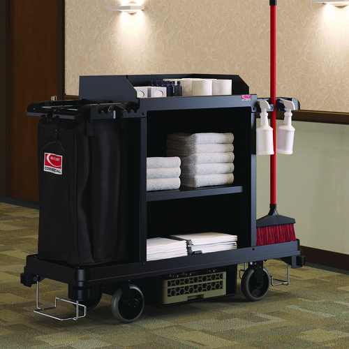 Standard Housekeeping Cart, Plastic, 1 Shelf, 24" x 62.13" x 49.75", Black