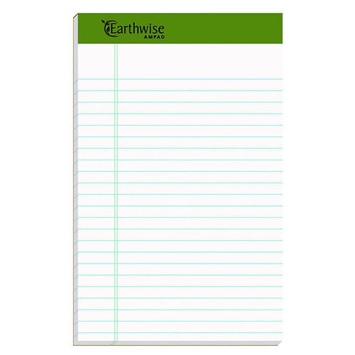 Earthwise by Ampad Recycled Paper Legal Pads, Wide/Legal Rule, 40 White 5 x 8 Sheets, 6/Pack