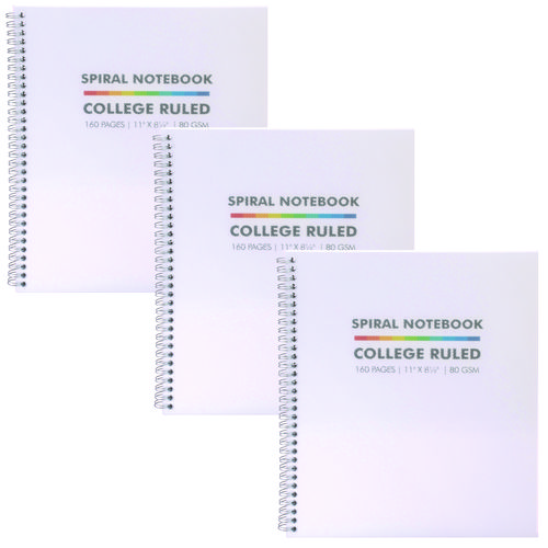 Letter Size Notebook, 1-Subject, Medium/College Rule, White Cover, (80) 11 x 8.5 Sheets, 3/Pack