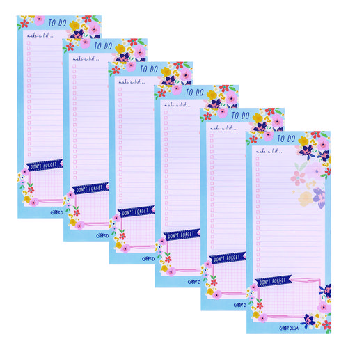 Magnetic To Do List, Unruled, 60 Multicolor Floral, 3.5 x 8.5 Sheets, 6/Pack