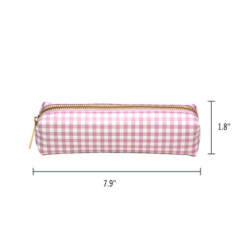 Pencil Case, 7.9" x 2" x 2", Pink/White Check