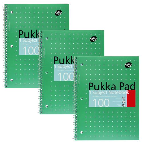 Letter Size 1-Subject Notebook, Medium/College Rule, Metallic Green Cover with White Dots, (50), 10.5 x 8 Sheets, 3/Pack