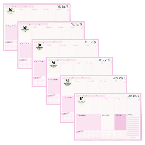 Weekly Planner Pad, 8.27 x 11.61, Pink Cover, 12-Month, Undated, 6/Pack