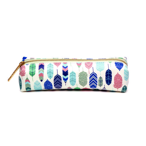 Pencil Case, 7.9" x 2" x 2", Multicolor Feathers