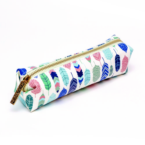 Pencil Case, 7.9" x 2" x 2", Multicolor Feathers