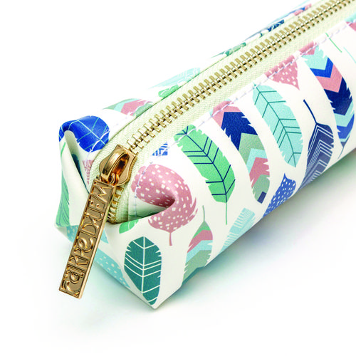 Pencil Case, 7.9" x 2" x 2", Multicolor Feathers