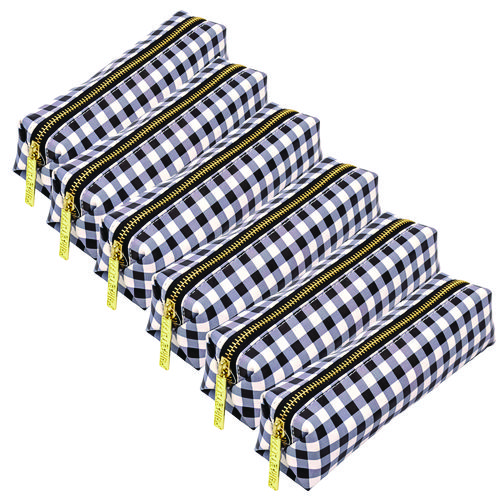 Pencil Case, 7.9" x 2" x 2", Black/White Check