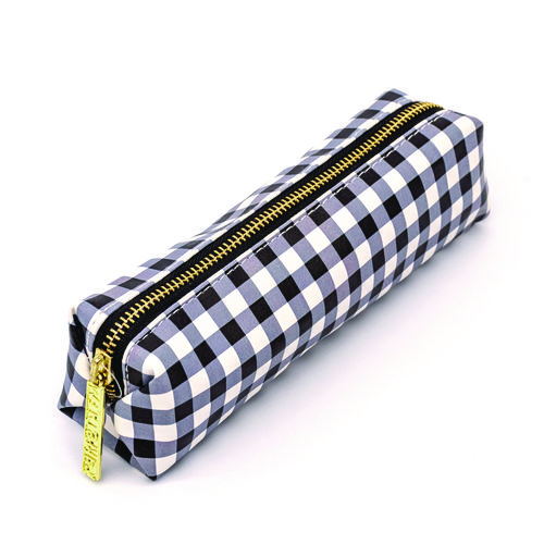 Pencil Case, 7.9" x 2" x 2", Black/White Check