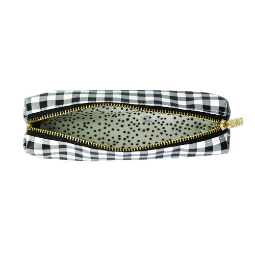 Pencil Case, 7.9" x 2" x 2", Black/White Check