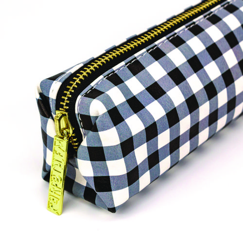 Pencil Case, 7.9" x 2" x 2", Black/White Check