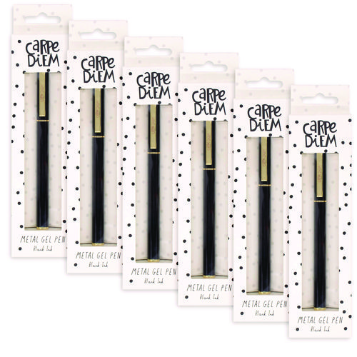 Carpe Diem Metal Gel Pen, Stick, Medium 0.7 mm, Black Ink, Black Barrel, 6/Pack