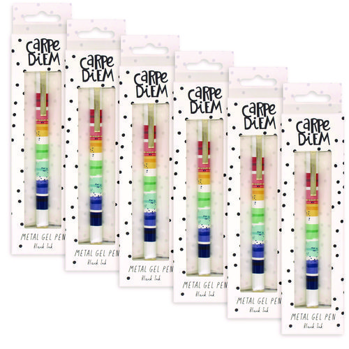 Carpe Diem Metal Gel Pen, Stick, Medium 0.7 mm, Black Ink, Color Wash Multicolor Barrel, 6/Pack